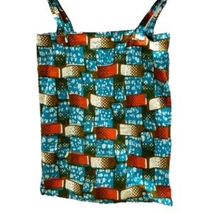 Handmade African blue orange abstract print tote bag
